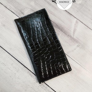 Schwarze Damen Leder Geldbörse | Krokoprägung Geldbörse | Längere Geldbörse | Leder Geldbeutel | Geschenk für sie
