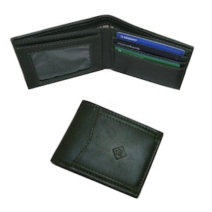 Regalo para él / Billetera verde / Billetera de cuero RFID / Billetera de cuero genuino para hombre / Billetera con bolsillo frontal