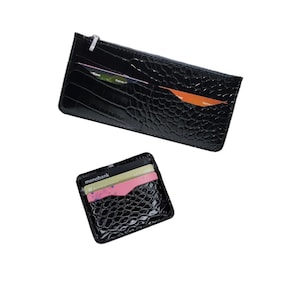 Portafoglio in pelle unico e porta carte con stampa coccodrillo/Set regalo/Portafoglio sottile in pelle/Regalo per lei