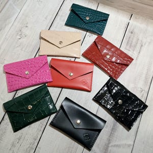 Tarjetero de piel con forma de sobre / Tarjetero con relieve de cocodrilo / Billetera pequeña / Tarjetero para tarjetas de crédito, tarjetas de visita, tarjetero para tarjetas de regalo