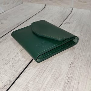 Green Minimalist leather Wallet, Small Compact  wallet