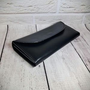 Cartera de cuero negra / Regalo para ella / Cartera larga tipo sobre para mujer / Regalo para ella
