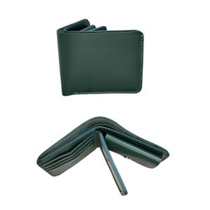 Cartera plegable de cuero verde / Cartera compacta / Monedero de cuero / Regalo perfecto