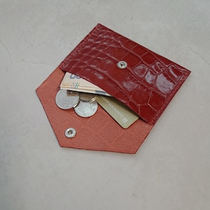 Tarjetero de piel roja con forma de sobre / Tarjetero con relieve de cocodrilo / Billetera pequeña / Tarjetas de crédito, Tarjetas de visita, Tarjetero para tarjetas de regalo