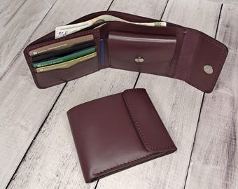 バーガンディ レザー 二つ折り財布 バーガンディレザー二つ折り財布：個性的なコンパクトデザイン - Etsy 日本