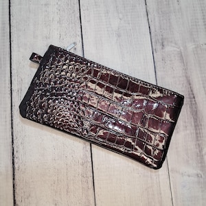 Carteira de couro bordô, bolsa com estampa de crocodilo, bolsa de maquiagem, bolsa de cosméticos de couro, bolsa de maquiagem feminina, bolsa de maquiagem, bolsa de cosméticos
