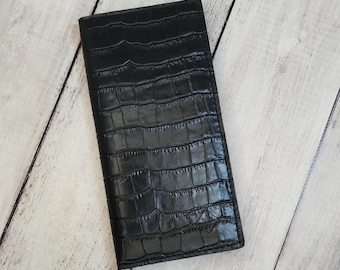 Black Leather Wallet | Crocodile embossed wallet | Longer wallet | Leather purse | Gift