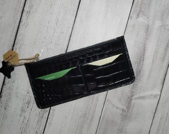Crocodile embossed thin  wallet, Slim Leather Purse