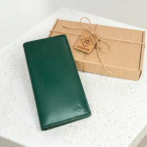 Lange grüne Lederhandtasche, minimalistische Ledergeldbörse für Damen und Herren