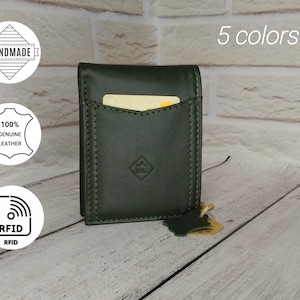 Cartera RFID de cuero fino única / Cartera de cuero verde / Cartera de cuero genuino para hombres / Regalo para él