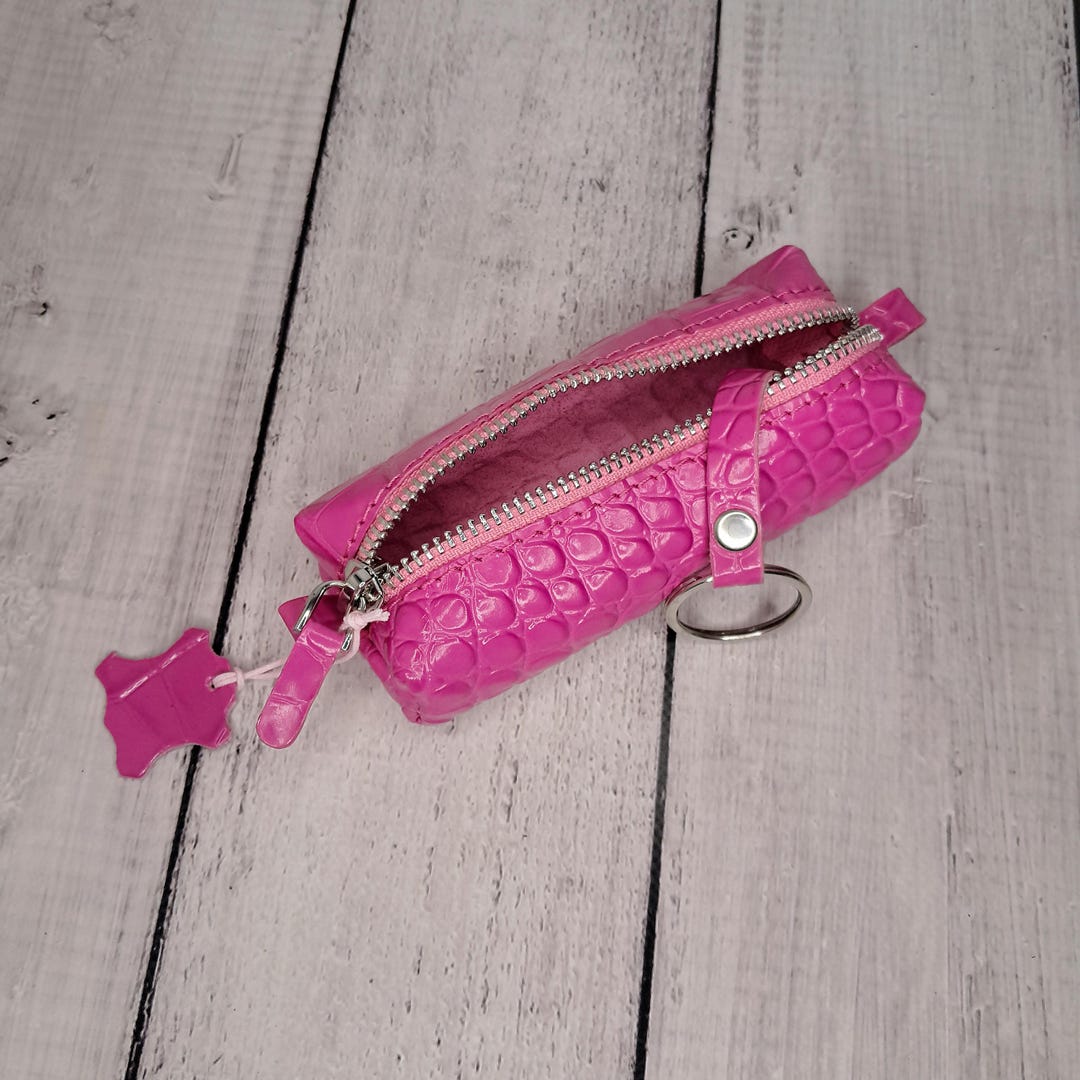 Pink Leather Key Case, Key Holder With Zipper - Etsy