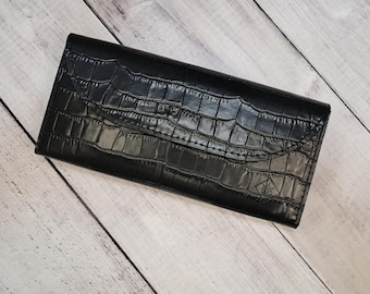Crocodile Embossed Cute Leather Wallet for Women, Gift for Her, Long Wallet