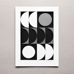 Muitas luas – Impressão giclée A3/A2 de arte recortada em papel artesanal – Decoração de casa em estilo de design gráfico