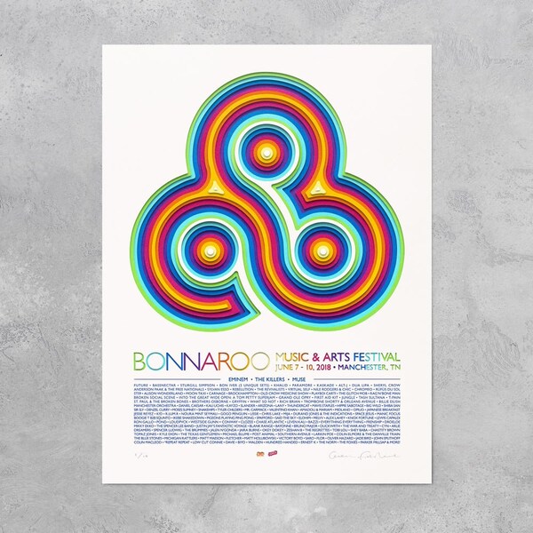 Bonnaroo – Festival Poster of Handcrafted Paper Cut Artwork – Graphic Design Music Home Decor