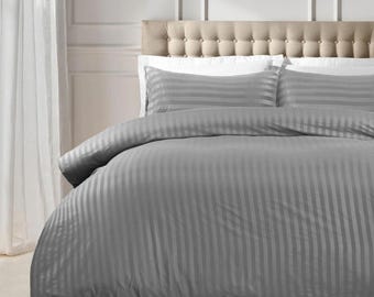 3 Piece Egyptian Style Striped Duvet Cover Set With Striped Pillowcases