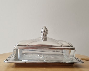 Butterdose im Barockstil 830 Silber Antiquitäten Kristallglas Jugendstil Antikes Geschirr Butter Dish Vintage Silber