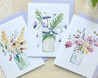 Wild Flower Note Cards - Floral Stationery Set - Handmade Artistic Greeting