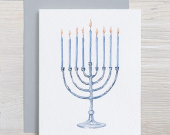 Watercolor Hanukkah Card Set: Silver Menorah * Handmade Holiday Cards * Artistic Judaica Stationery * Jewish Gift