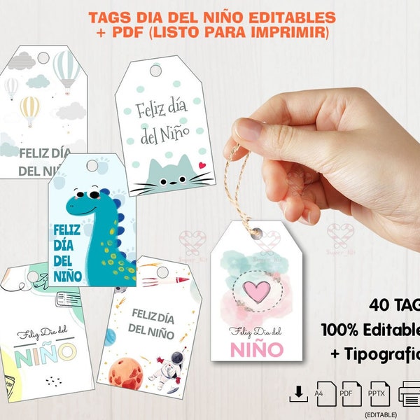 Dia del Niño Tarjetas Editables + PDF, Tags Dia del Niño, Children day Printable, Etiquetas Dia del Niño, Imprimibles Dia del Niño
