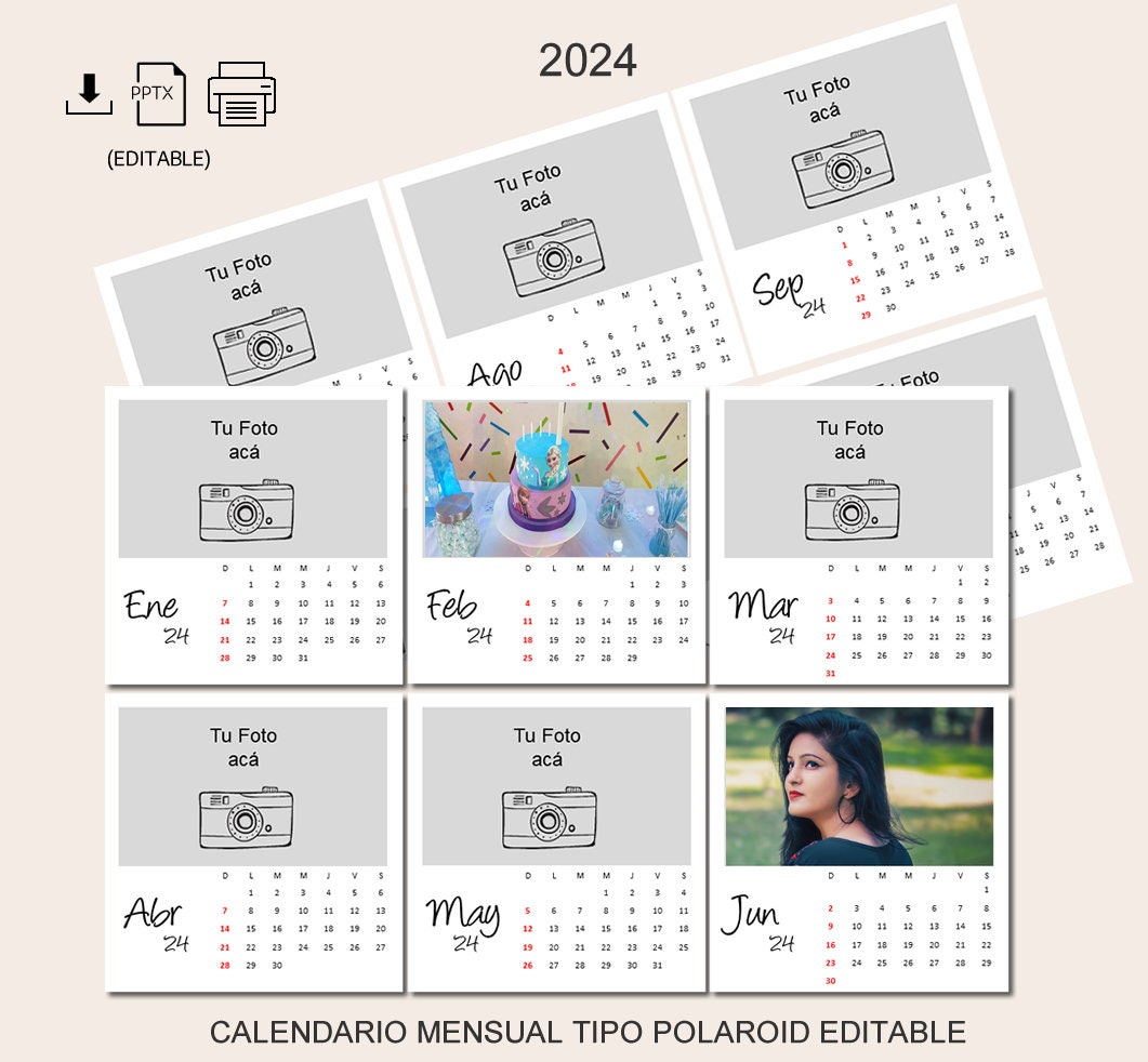 2024 Polaroid Calendar Editable Powerpoint Printable Download Etsy