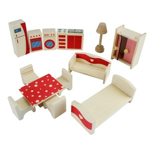 wooden furniture play set for kids, wooden play set, wooden furniture set for dollhouse
