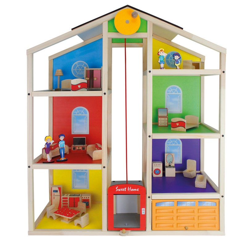 Wooden Dollhouse With Elevator Etsy