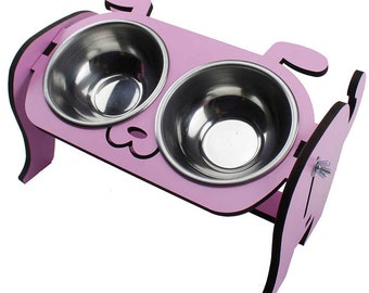 modern dog bowl stand, wooden pet bowl stand, wooden dog bowl, double wood feeder