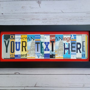 Personalized License Plate Sign Custom Made License Plate Wall Decor 2Colored Wood Frame Unique Gift Birthday Graduation Anniversary Dad Mom