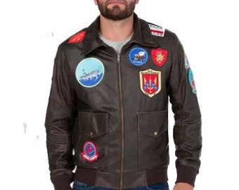 Men's Top Gun Maverick Leather Bomber Jacket
