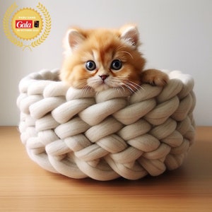 Storage basket, cat basket, 100% Merino wool hand knitted, Christmas gift idea, interior decoration, current trend