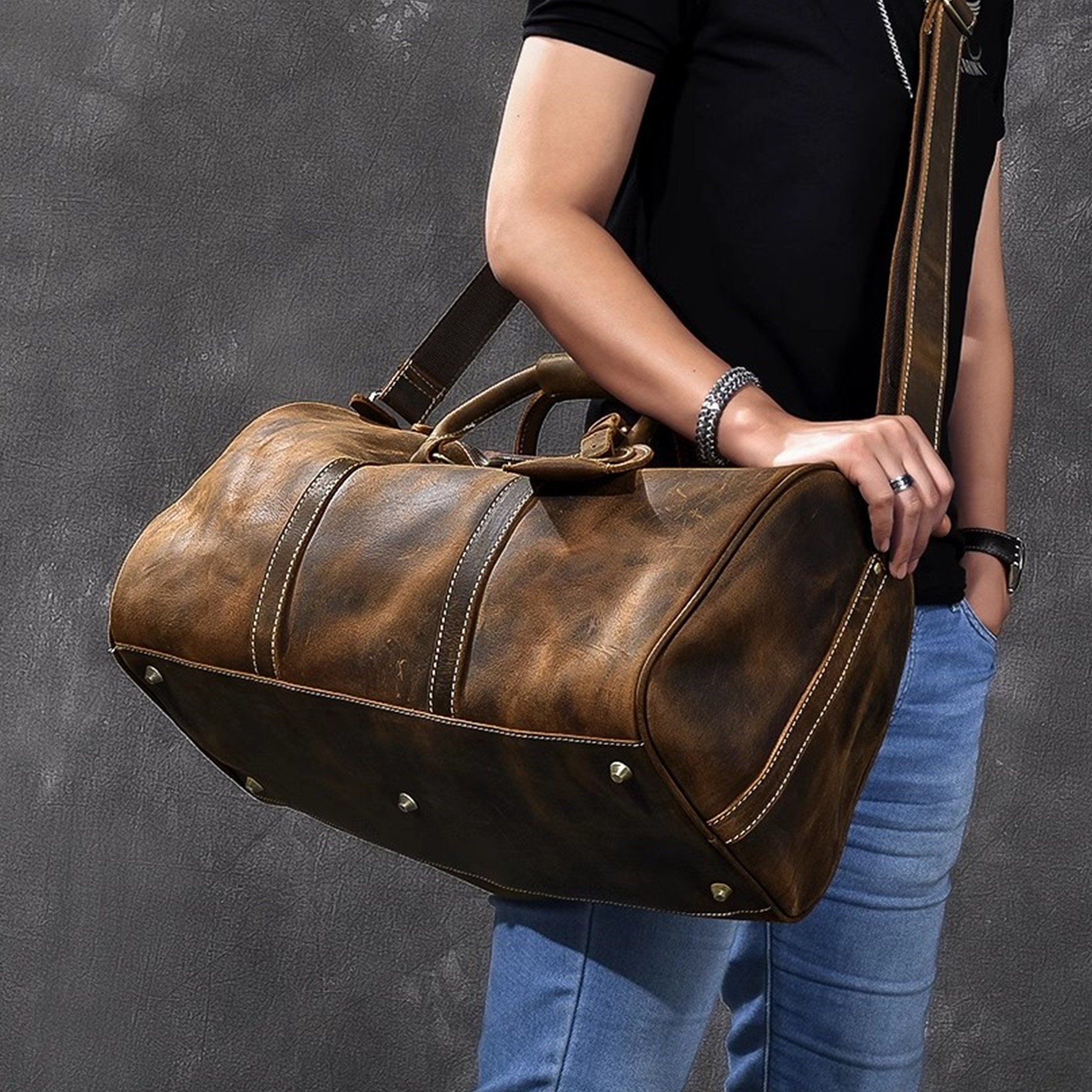 Leather shop overnight bags