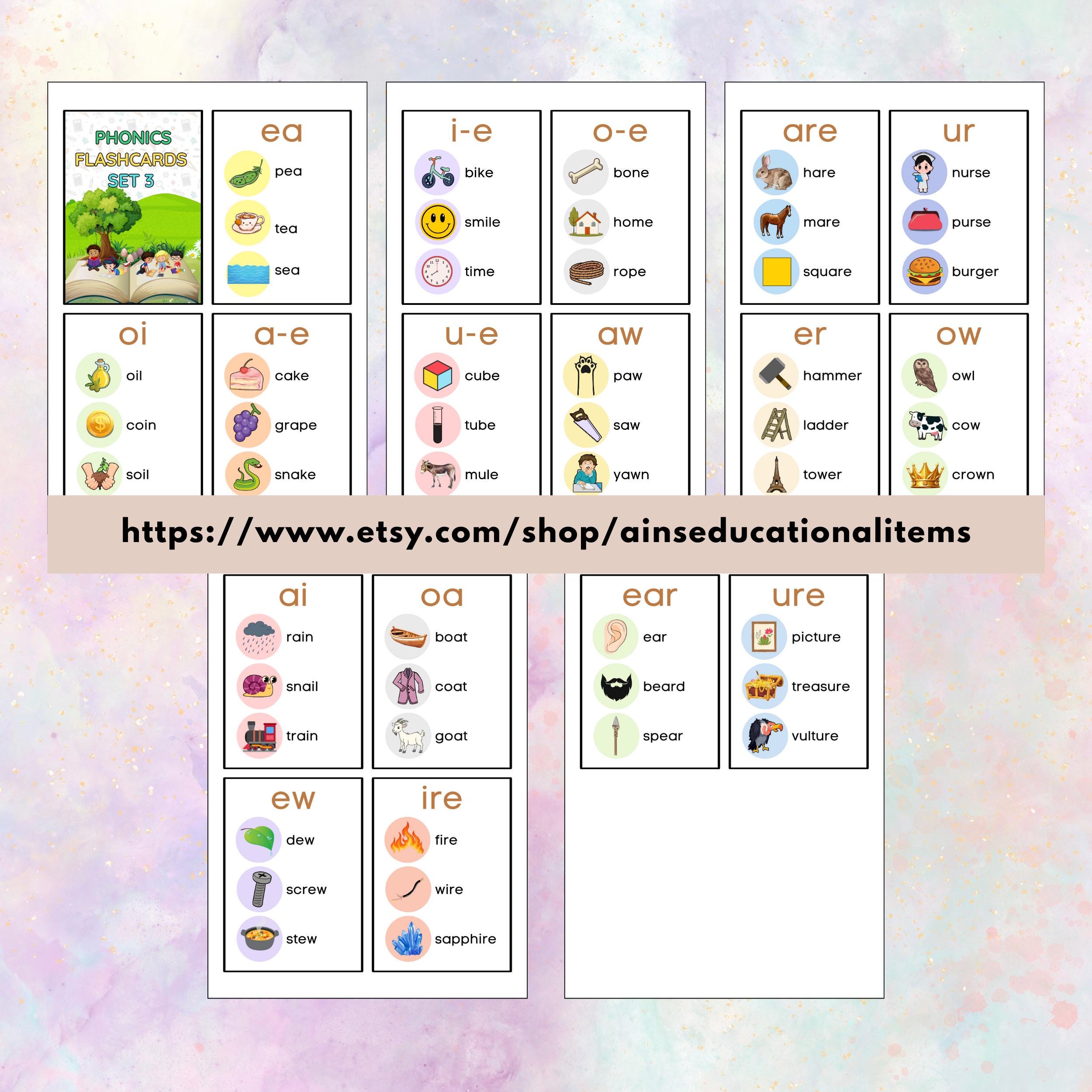 Phonics Cards Set 3 Printable, Phonics Posters, Sight Words, Learn to ...