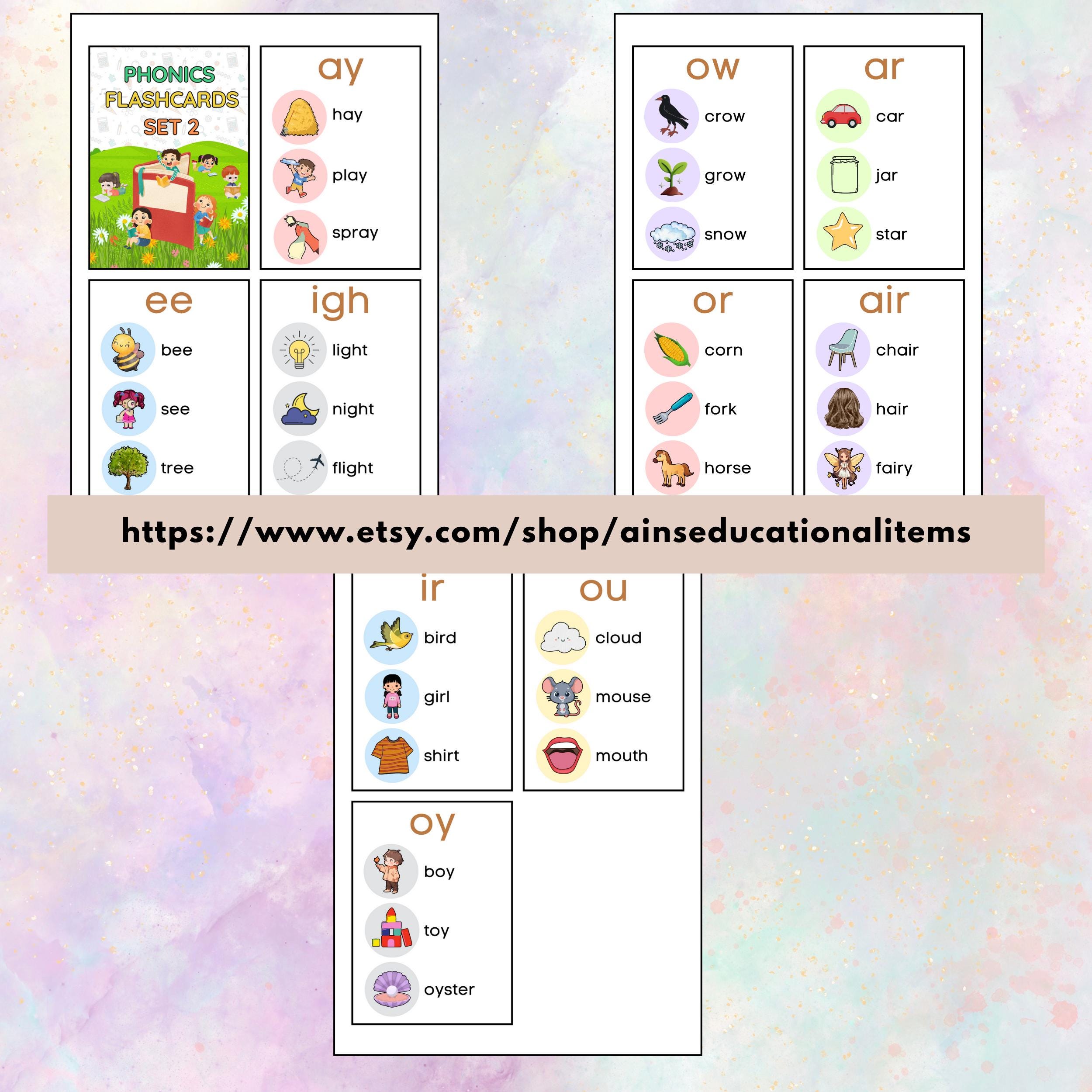 Phonics Cards Set 2 Printable, Phonics Posters, Sight Words, Learn to ...
