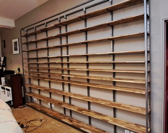 Large capacity wood and metal bookcase