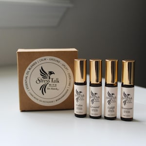 Essential Oil Roller Blend Set (4) | Calm Ground Uplift Overcome | Stress Relief Aromatherapy Gift | Therapist-Crafted