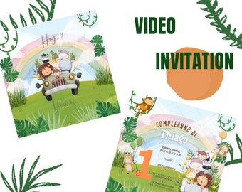 Invitación de cumpleaños digital personalizada, tema Safari, animales de la sabana/selva