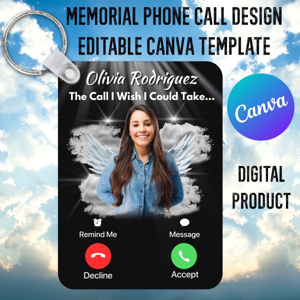 Memorial Phone Call Keychain Canva Template, The Call I Wish I Could Take, Editable Sublimation Design, Photo Keychain, Digital Download