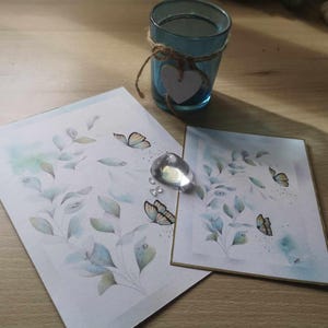 Lot Carte à volet + mini carte simple aquarelle