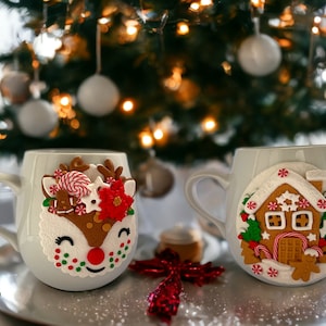 Handmade mug, Christmas Mug, Polimer Clay Mug, Santa Mug, Winter Mug