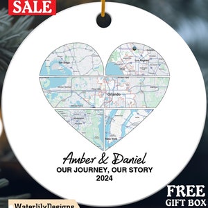 5 Städte Karte Print Paar oder Familie personalisierte Ornament, Weihnachten Jahrestag Verlobte Verheiratet Mr Mrs Hochzeit Verlobung Ehe Familie