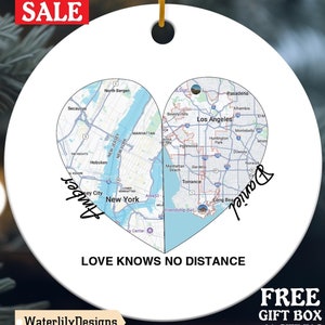 Personalisierte Stadt Karte Drucken Ornament für Fern Paare, Weihnachten Jahrestag Verlobte Verheiratet Mr Mrs Hochzeit Verlobung Ehe