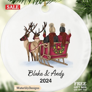 Friends in Santa Sleigh Personalized Christmas Ornament, Best Friendship BFF Custom Soul Sisters Besties Mom Family Cousin Niece Nephew Aunt