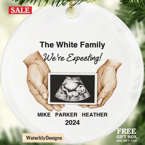 Wir Erwarten Mutter und Vater Hand halten Ultraschall Sonogramm Foto personalisierte Weihnachtsschmuck, Schwangere Mama Papa Mama Papa Baby