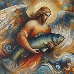 Saint Raphael Arcangel Painting Canvas Or Paper Beautiful Angel Art Home Decor Oil Painting Art Contemporary Angel Wall Male Angel Painting