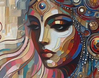 Indiase bruid olieverfschilderij, moderne vrouw portretkunst