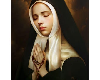Saint Bernadette Of Lourdes Rosary Prayer Religious Catholic Spiritual Devotional Sacred Nun Artwork