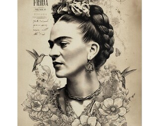 Pathos Studio Stampa D’Arte Giclée – Frida Kahlo, Autoritratto Con Collana Di Spine E Colibrì – Formato A3 (29,7x41,9 Cm), Carta Lucida 300g/m²