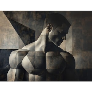 Male Painting Gym Wall Art Painting Fitness Inspiration Art Male Body Aesthetics Modern Cubism Art Monochrome Painting Human Body Painting