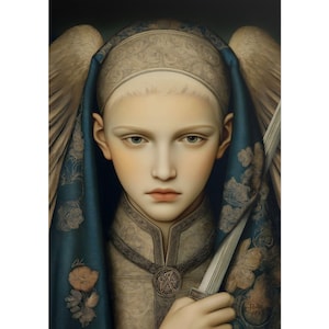 Archangel Michael Painting: Signed Canvas And Paper Art - &quot;Michel the Protector&quot; Spiritual Angel