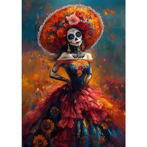 Catrina Art Dia De Los Muertos Day of the Dead Decor Catrina Painting Mexican Folk Art Mexican Festival Art Catrina Mexican Fiesta Gothic